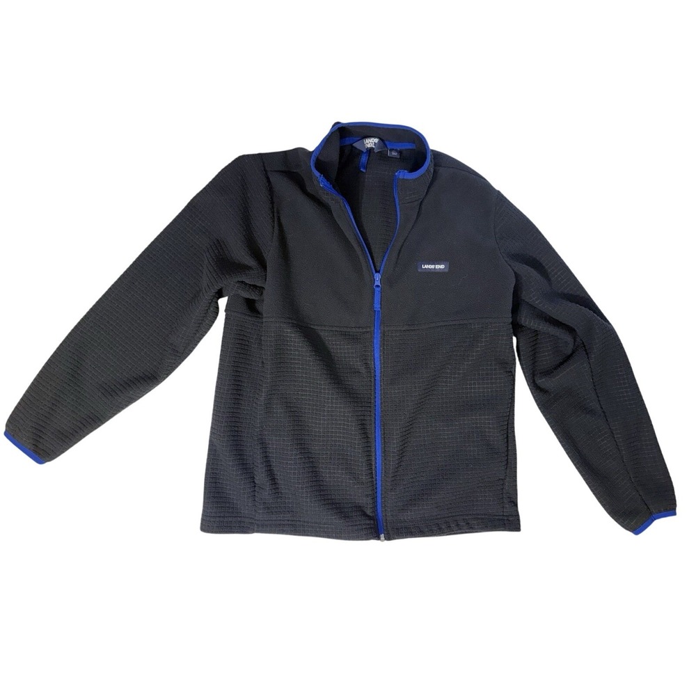 Lands' End Men's Fleece Jacket Medium 38–40‎ Full Zip Black Blue Trim